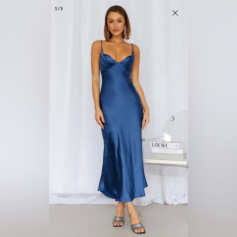 No Cloudy Days Blue Satin Maxi Dress